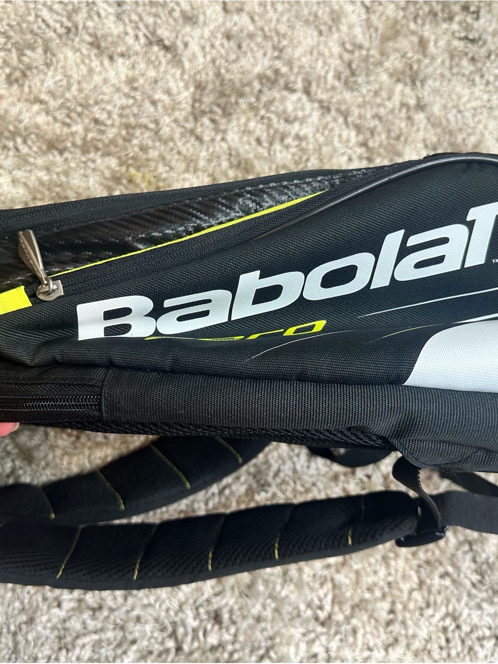 Babolat Aero Tennis Backpack Black Neon Yellow Racket Bag with Handle Cover - Picture 2 of 7